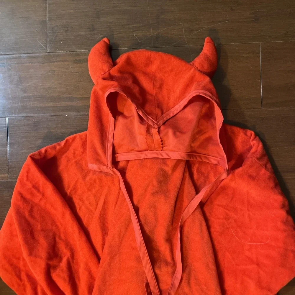 Vtg 70s Handmade Red Devil Costume Child Devil's Horn Head Cover, Cape Sz 8-10Y